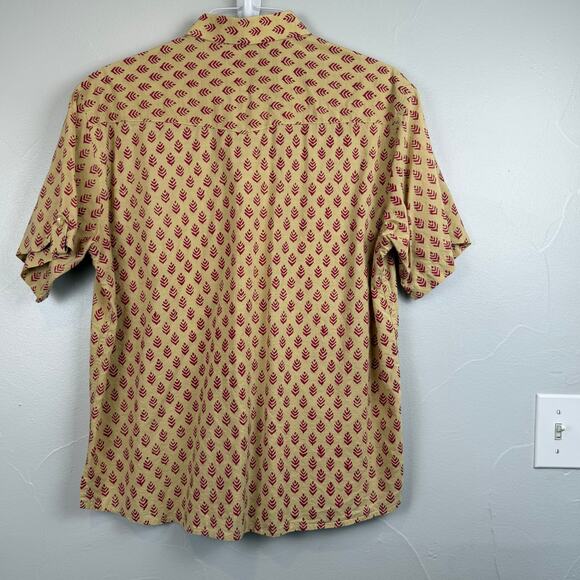Aarong Bangladesh Men’s XXL Block Print Short Sleeve Button Shirt Beige Red - Picture 3 of 7